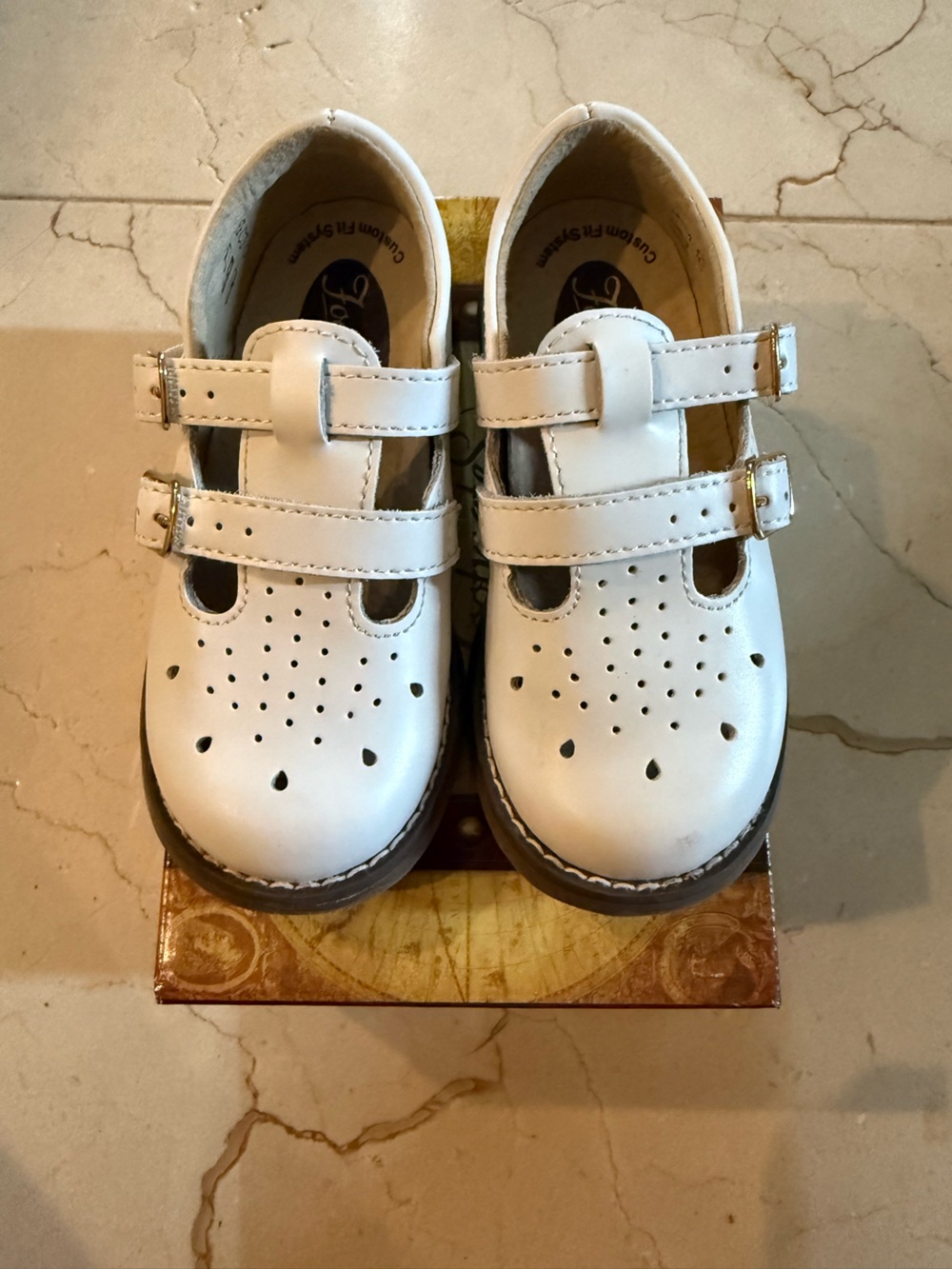 FootMates White Double-Strap Perforated Kids Dress Shoes